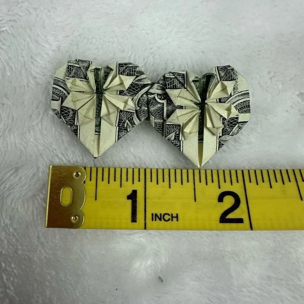 Origami Double Heart Dollar Bill Artsy Gift‎ Easter Basket Cute Hand Folded